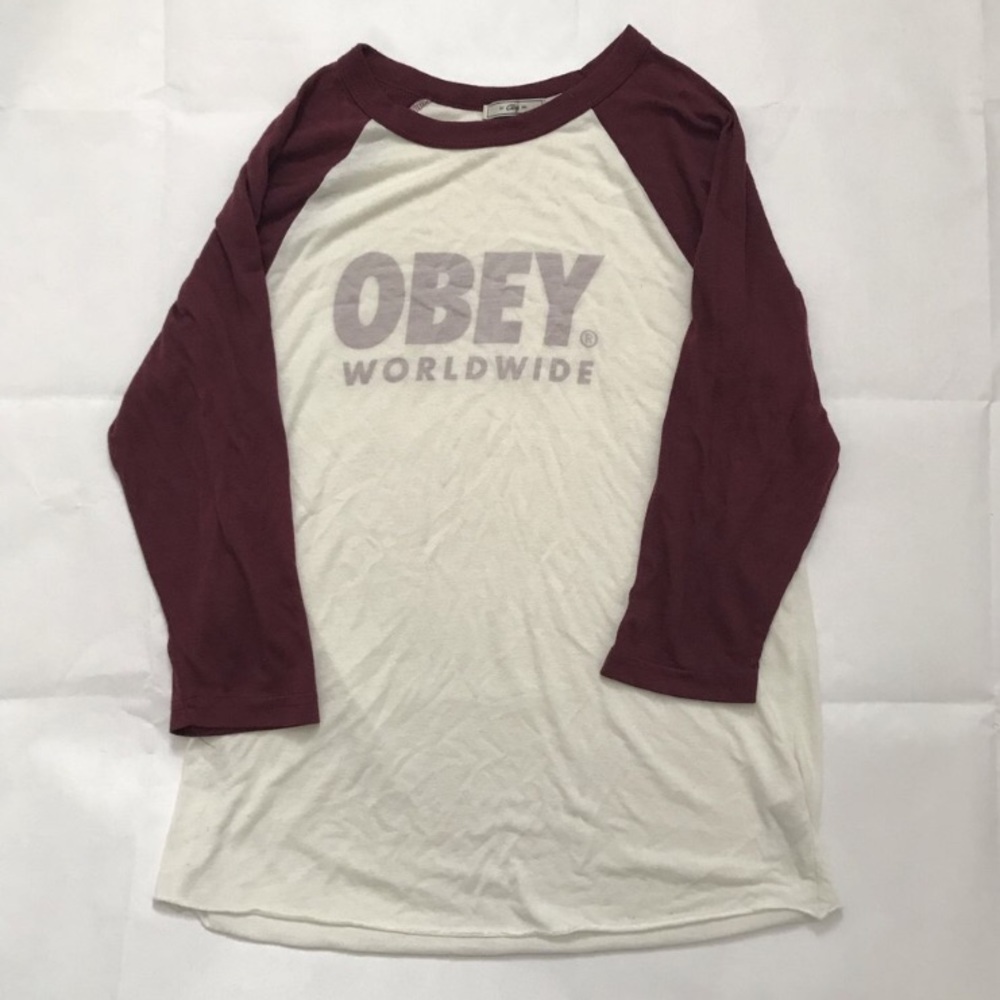 obey burgundy baseball t-shirt
